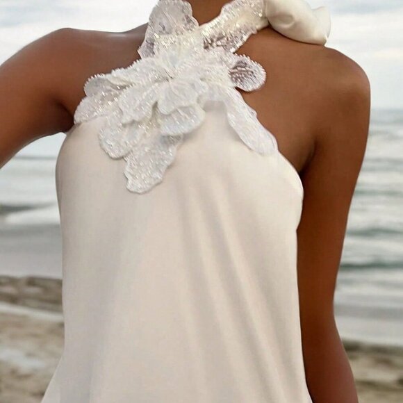 White Sexy Women's All Satin Halter Dress - Picture 4 of 6